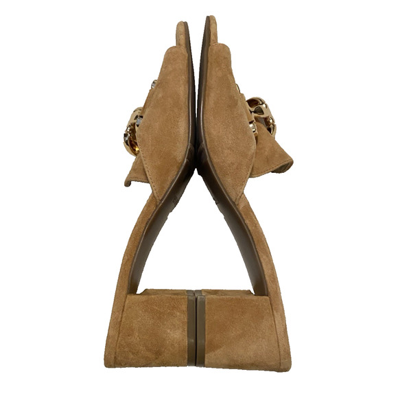 Vaneli Suede Slide Sandals Womens US 9 EU 40 Taupe Leather Wedge Heel Dress Shoe - Picture 3 of 10